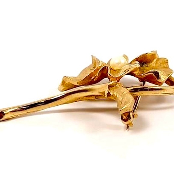 Pansy - Vintage Marcel Boucher Gold Plated Cultured Pearl Flower Brooch. #8376P - Picture 5 of 6